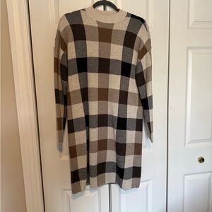 LOFT Plaid Sweater Dress/tunic - Black, Brown, and Cream. Medium.